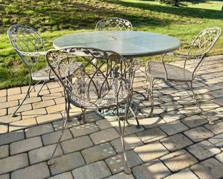 Wrought Iron & Glass Table & Armchairs