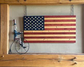 Uncle Sam and wood made flag.