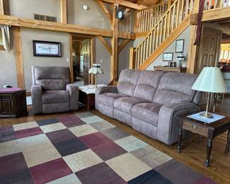 Sofa with two electric reclining sections and matching single recliner.