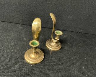 Vintage Feather Shaped Brass Candlesticks