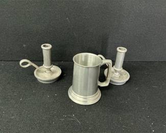 Pewter Candlesticks and Beer Mug