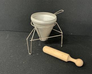 Vintage Fruit Strainer and Wooden Pestel w/Stand