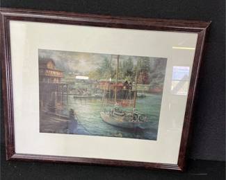 Framed Harbor Scene Print