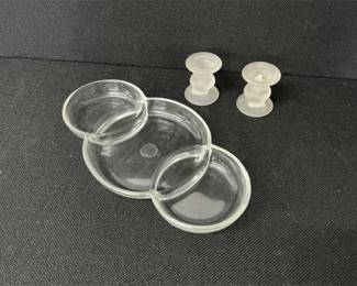 Glass Serving Plate and Candle Sticks