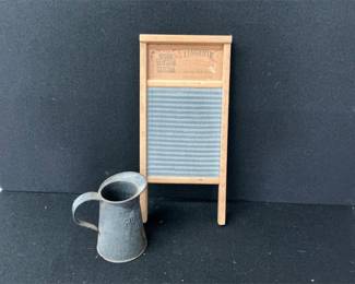 vintage washboard and galvanized pitcher