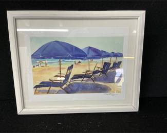 Framed Watercolor Beach Umbrellas