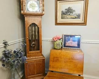 Emperor Grandfather Clock, Antique School Desk