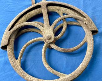 LARGE ANTIQUE, PRIMITIVE PULLEY