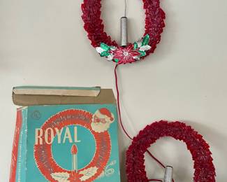 PAIR VINTAGE 40s/50s ROYAL CELLOPHANE CANDLE WREATHS, ORIG BOX