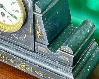 ANTIQUE FRENCH, BLACK MARBLE, 8-DAY MANTLE CLOCK - NO CHIMES