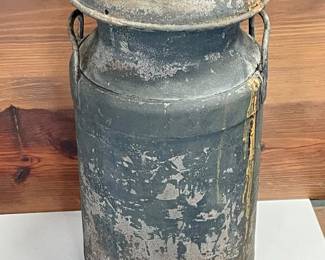 VINTAGE 10-GALLON BLACK MILK CAN