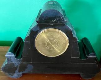 ANTIQUE FRENCH, BLACK MARBLE, 8-DAY MANTLE CLOCK - NO CHIMES