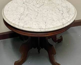 Antique Low Profile Round Marble-Top Side Table