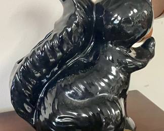 VINTAGE BLACK/GOLD CERAMIC SQUIRREL PLANTER