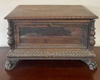 ANTIQUE ITALIAN CARVED WOOD JEWELRY CASKET TABLE CHEST
