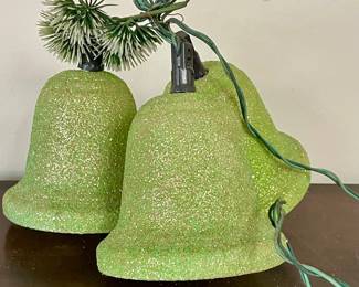 VINTAGE LIME-GREEN GLITTER-COATED BELLS -  WORKS