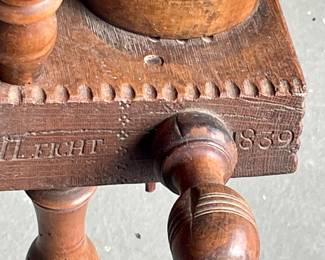 ANTIQUE WOODEN FLAX SPINNING WHEEL I.LEICHT 1839