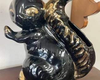 VINTAGE BLACK/GOLD CERAMIC SQUIRREL PLANTER