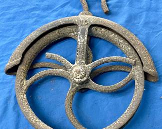 LARGE ANTIQUE, PRIMITIVE PULLEY