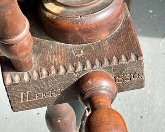 ANTIQUE WOODEN FLAX SPINNING WHEEL I.LEICHT 1836
