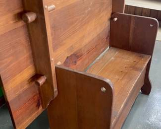 RUSTIC PINE MONK'S BENCH/FLIP-TOP TABLE W/STORAGE
