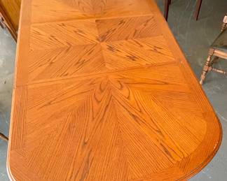 Vintage Double-Pedestal Oak Dining Table w/1-Leaf