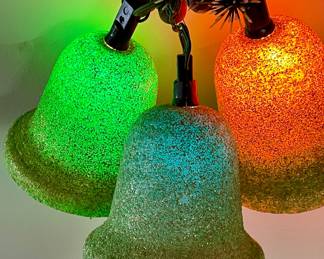 VINTAGE LIME-GREEN GLITTER-COATED BELLS -  WORKS