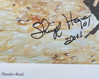 FRAMED "THUNDER ROAD" (JUNIOR JOHNSON MOONSHINE SERIES) by JEFF JAKUP (SIGNED), AUTOGRAPHED by SHERIFF GERALD HEGE