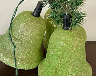 VINTAGE LIME-GREEN GLITTER-COATED BELLS -  WORKS