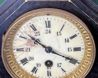 ANTIQUE FRENCH, BLACK MARBLE, 8-DAY MANTLE CLOCK - NO CHIMES