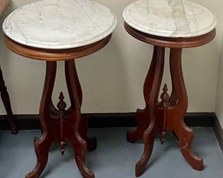 Antique Oval Marble-Top Side Tables 