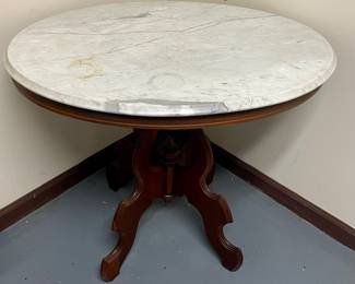 Antique Large Oval Marble-Top Side Table