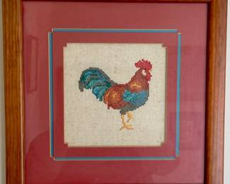 FRAMED CROSS-STITCH ROOSTER