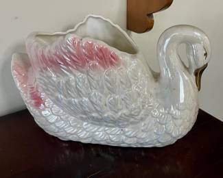 VINTAGE LUSTERWARE CERAMIC SWAN PLANTER