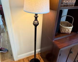 Hampton Bay Balustrade 62 in. Espresso Floor Lamp with Oatmeal Linen Shade
