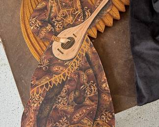 Wooden Angel Playing Lute Wall Plaque