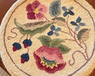 Hand-Hooked Floral Wool Rug or Seat Pad