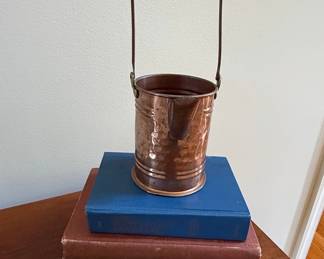 Vintage Hammered Copper Bucket with Wood Handle