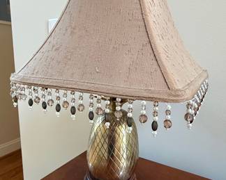 Vintage Brass Pineapple Motif Table Lamp with Beaded Shade