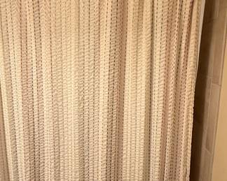 Textured Cotton Shower Curtain and Bath Mat with Embroidered Dashes