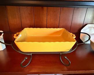 Temp-tations by QVC Yellow Rectangular Baker with Scalloped Rim and Metal Cradle