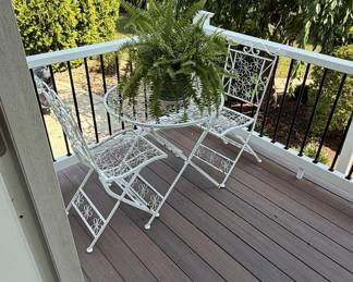 Vintage White Wrought Iron Floral Bistro Set