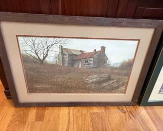Watercolor Painting of Appalachian Log Cabin by Elmo A. Brule