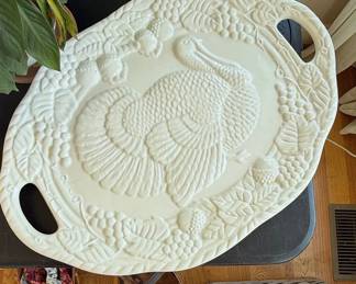 Vintage White Embossed Turkey Platter - Made in Japan