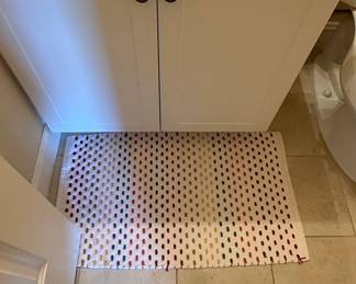 Textured Cotton Shower Curtain and Bath Mat with Embroidered Dashes