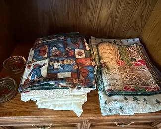 Assorted Seasonal Table Linens and Glass Coasters