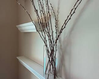 Cylindrical Clear Glass Vase with Pussy Willow Stems