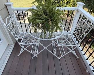 Vintage White Wrought Iron Floral Bistro Set