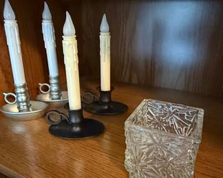 Assorted Vintage Candle Holders and Cut Glass Votive