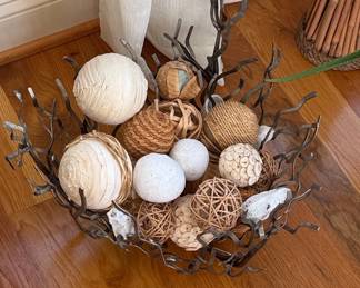 Decorative Branch-Style Bowl with Assorted Natural Spheres